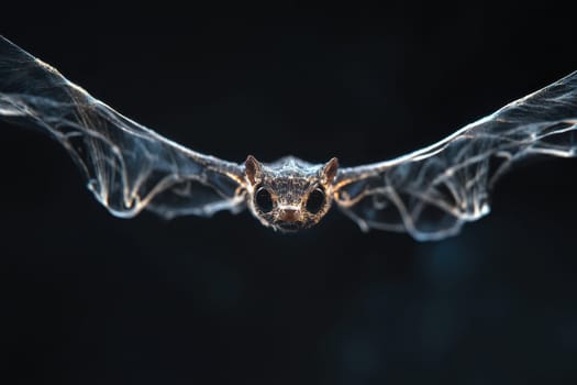 A mesmerizing image of a ghostly sugar glider soaring gracefully through the air, showcasing its delicate wings and ethereal beauty against a dark background.