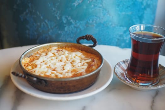 Turkish Menemen omelet in a frying pan.
