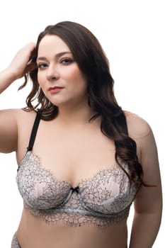 Fat brunette in beautiful lingerie cropped isolated shot