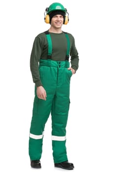 Male in blue workwear isolated full-length view