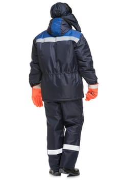 Male in blue workwear isolated full-length view