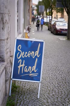 Display with the inscription Second Hand in the old town of Weimar, Germany
