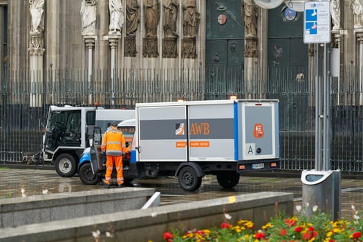 Cologne, Germany – May 24, 2024: Employees of waste management company, Abfallwirtschaftsbetriebe Cologne at a meeting before work begins
