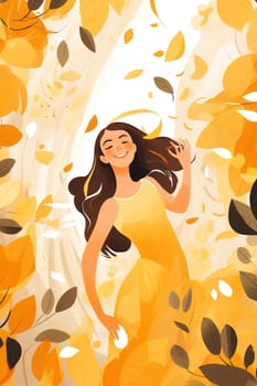 Happy person nature women flat active design cute young holiday autum concept meditating fall cartoon leaf art character illustration