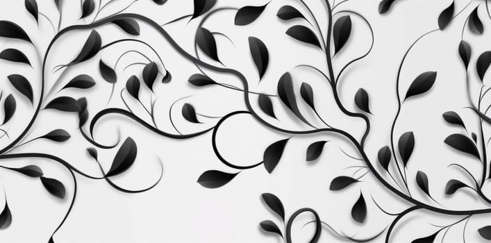 wallpaper black white decoration pattern curl design elegance floral decorative nature tile flourish background illustration silhouette plant scroll leaf flower. Generative AI.