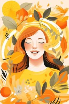 Holiday illustration cartoon nature concept cute beauty autum design flat happy poster active leaf art women person meditating fall young character