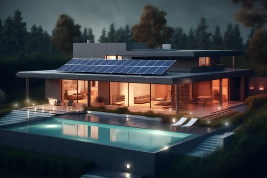 alternative estate panel construction power future environment modern house home residential design solar technology eco property architecture energy family nature. Generative AI.