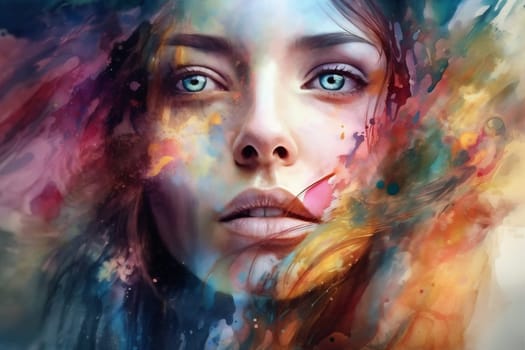 woman day flower watercolor beauty colours abstract red women's creative background lip hand feminine art paint face eye illustration colourful style portrait. Generative AI.