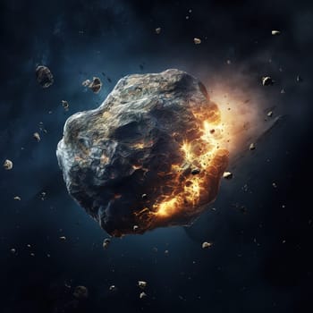 Flying huge asteroid entering the earths atmosphere in a space, astrology concept