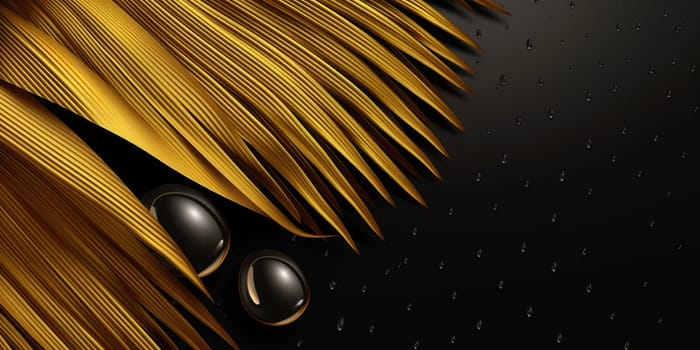 Dark Gold palm leaves dramatic photo effect background, realism, realistic, hyper realistic. Generative AI image weber.