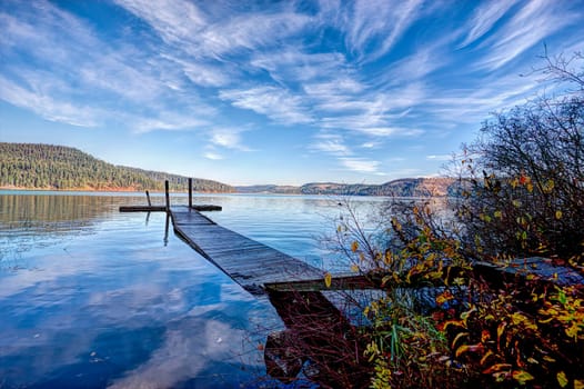 A wooden dock on Chatcolet lake in Heyburn State Park near Plummer, Idaho