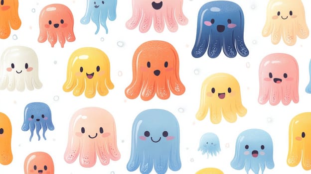 Adorable colorful smiling octopus jellyfish floating seamless pattern, perfect for kids and babies projects