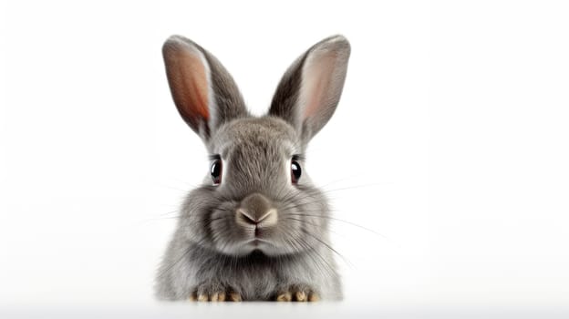 Surprised Funny Cute Bunny with Big Eyes on Light Background, Cute Animal Portrait.