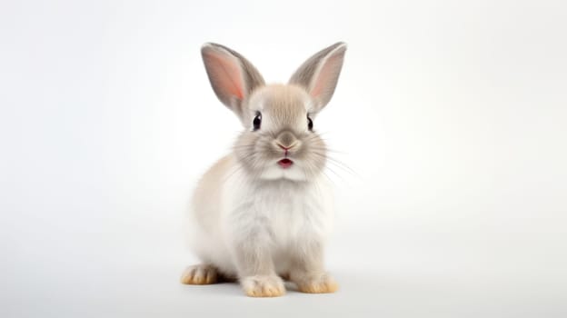 Surprised Funny Cute Bunny with Big Eyes on Light Background, Cute Animal Portrait.