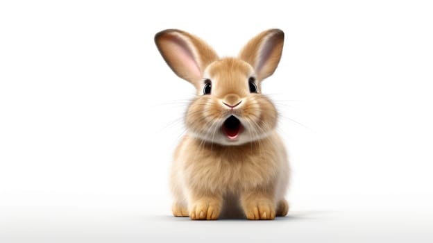 Surprised Funny Cute Bunny with Big Eyes on Light Background, Cute Animal Portrait.