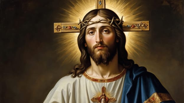 Suffering Christ with a crown of thorns with a gaze up