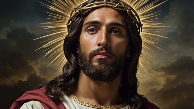 Suffering Christ with a crown of thorns with a gaze up