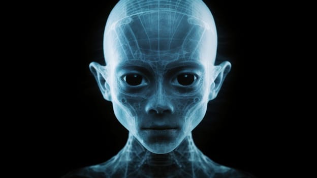 Futuristic Blue Glowing Human Head Representing Advanced Neural Network AI Technology Concept.