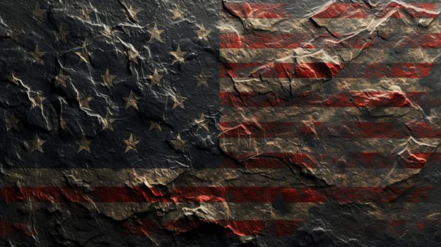 This image features a close-up of a weathered stone wall with a beautifully painted American flag. The vibrant red, white, and blue colors evoke feelings of patriotism and rich history.