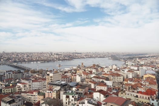 Sweeping view of Istanbul's cityscape, showcasing buildings and waterway.