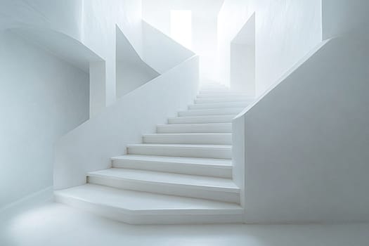 White staircase, empty interior fragment. View of a staircase with many white steps
