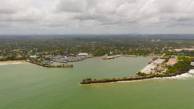 Aerial view of historic city of Galle with a fort, Sri Lanka.