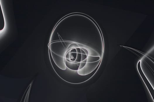 An abstract, monochrome pattern of circles, ovals and rings created from digitally manipulating a photograph of a total solar eclipse, taken near Shanghai in China