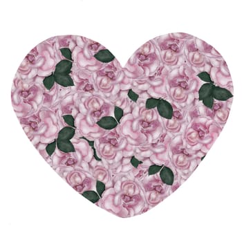 Pink rose in heart shape watercolor illustration. Hand drawn love flower on isolated white background. Ideal for valentine's day cards and packaging of candies and cosmetics. High quality illustration