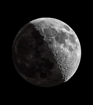 Composite of the waxing gibbous phase of the moon highlighting the craters and seas on its surface