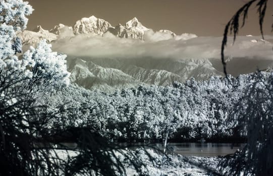 Okarito Lagoon is a coastal lagoon on the West Coast of New Zealand's South Island. It is the largest unmodified coastal wetland in New Zealand. Captured at 720 nm infrared