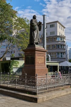 Erfurt, Germany – September 30, 2024: Monument to the reformer Martin Luther in the old town of Erfurt in Thuringia, Germany