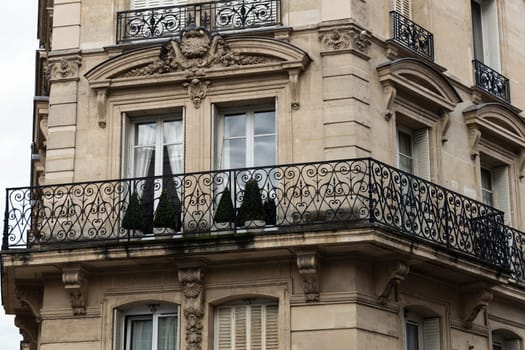 Facade of residential building in Paris, France. High quality photo