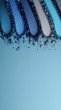 Eyeshadow swatch. Eyeshadows in blue crushed color palette