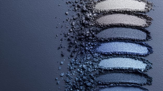Eyeshadow swatch. Eyeshadows in blue crushed color palette