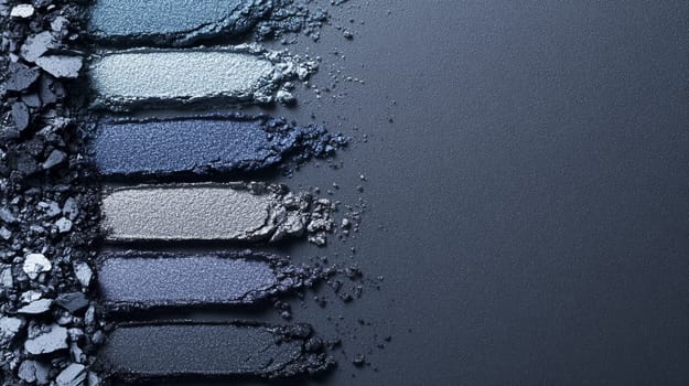 Eyeshadow swatch. Eyeshadows in blue crushed color palette