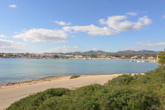 portocolom bay, view of the marina, a sunny dayin mallorca, balearic islands spain