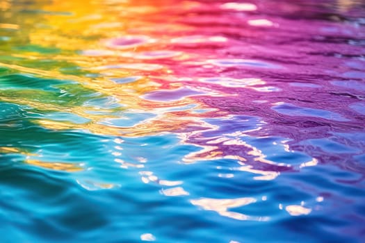 The sun's rays reflect different colors off the ripples in the water.