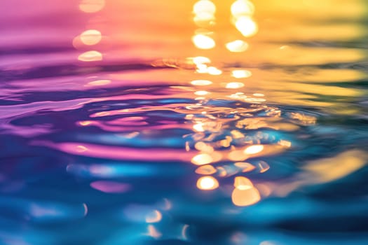 Rainbow colored water ripples. Bright background of water surface. Circles from a drop on calm water.