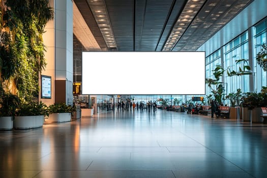 Huge blank billboard at the airport. White banner for advertising at the international airport.
