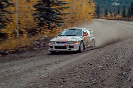 Rally car riding on high speed at the dirt track. Generative art..