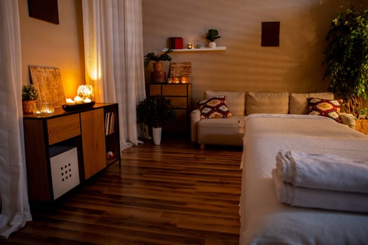 A tranquil spa room designed perfectly for ultimate relaxation, comfort, and rejuvenation of the body and mind