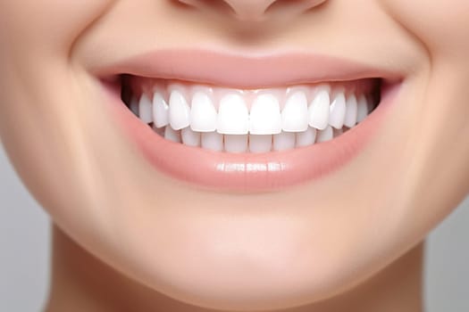 Snow-white smile of a woman. Demonstration of healthy teeth. High quality photo