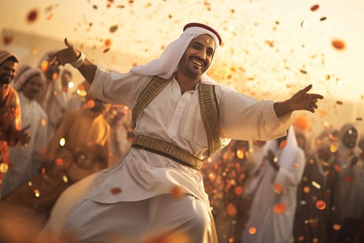 Traditional Emirati male dance Al Ayalah at Al Hosn festival. Emirates. High quality photo
