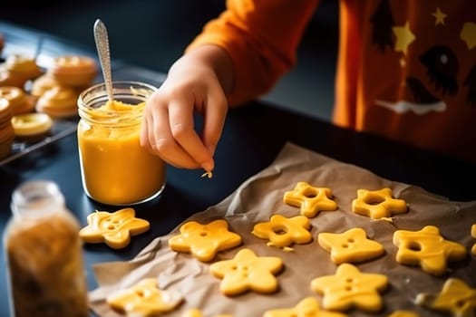 A woman bakes handmade cookies for Halloween. High quality photo