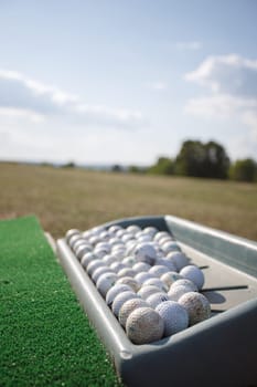 Balls on a golf driving range for training