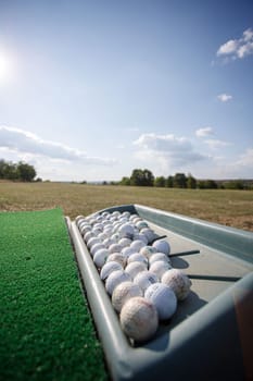 Balls on a golf driving range for training