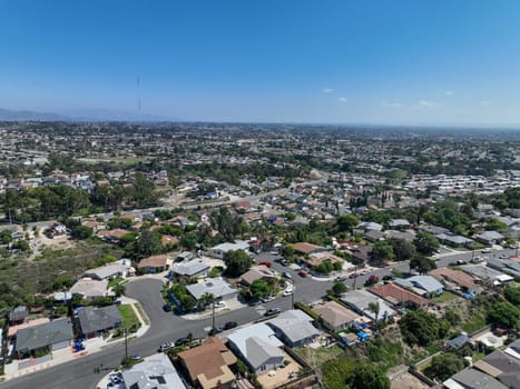 Aerial view of residential houses and condos in South San Diego neighborhood, California, USA.