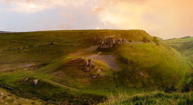 Fantastic view of the national park Peak District at the sunset