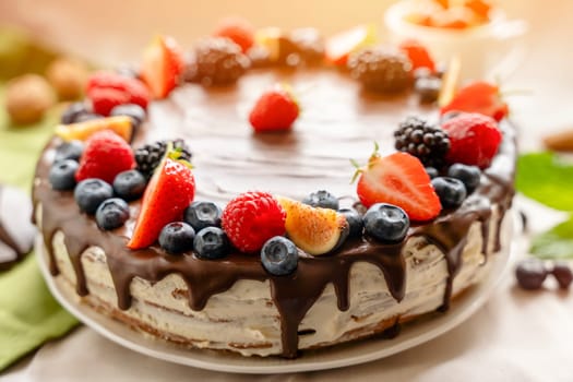 chocolate cake with different berries