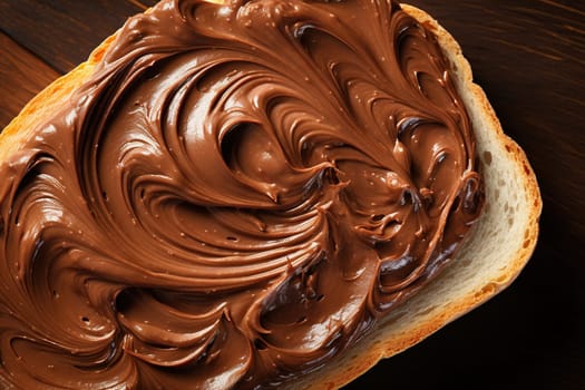 Toast with chocolate spread on dark background. Top view. Generated by artificial intelligence